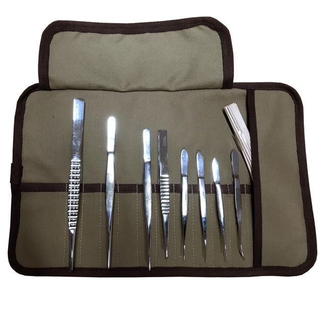 Professional Surgical Forceps tool roll has been assembled to include many of the surgical forceps required for an array of surgical and dissecting procedures.